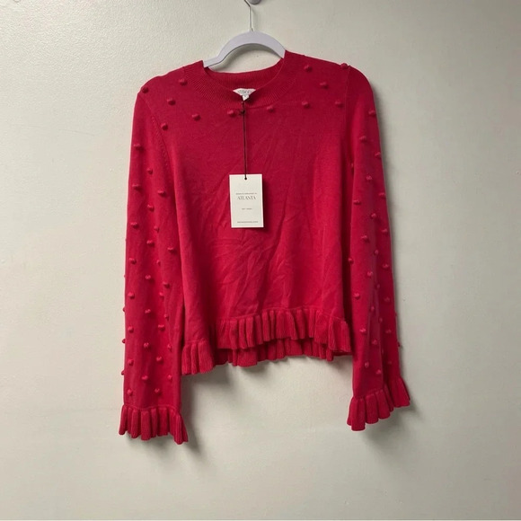 S’Edge Pink Pom Pom‎ Ruffle Hems Sweater Size Large - Picture 2 of 8